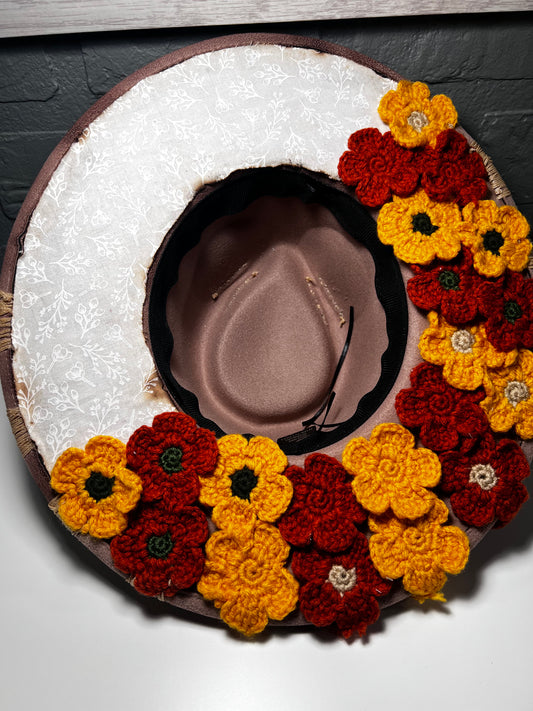 Crochet and wildflowers wide brim hat