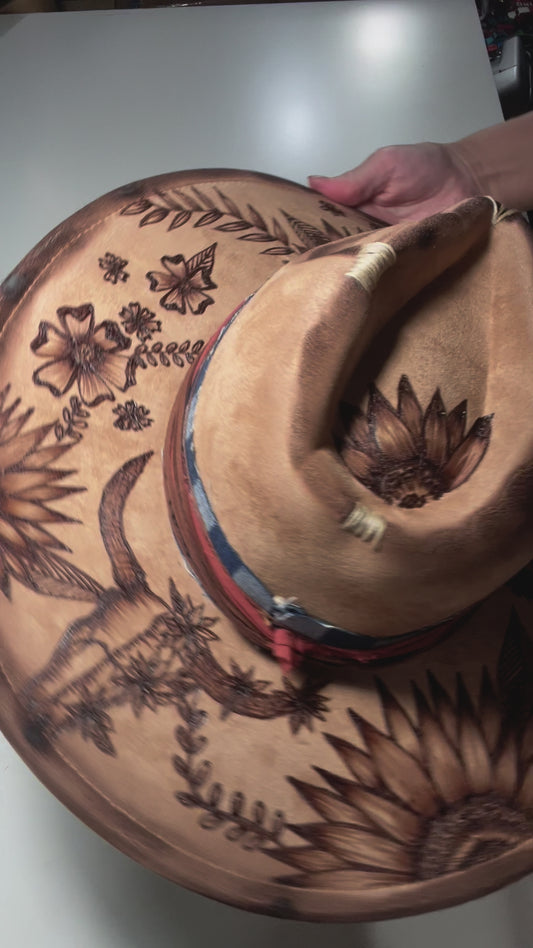 Hand-burned cowboy hat